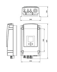 Technical drawing: Stecamat 821 Processor-controlled charger for lead-acid batteries