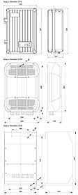 Technical drawing: Steca Xtender XTS 900-12, XTS 1200-24, XTS 1400-48, XTM 1500-12, XTM 2000-12, XTM 2400-24, XTM 3500-24, XTM 2600-48, XTM 4000-48, XTH 3000-12, XTH 5000-24, XTH 6000-48, XTH 8000-48