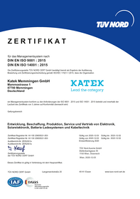 KATEK Memmingen, Zertifikat, ISO 9001, ISO 14001, ISO 50001, IATF 16949